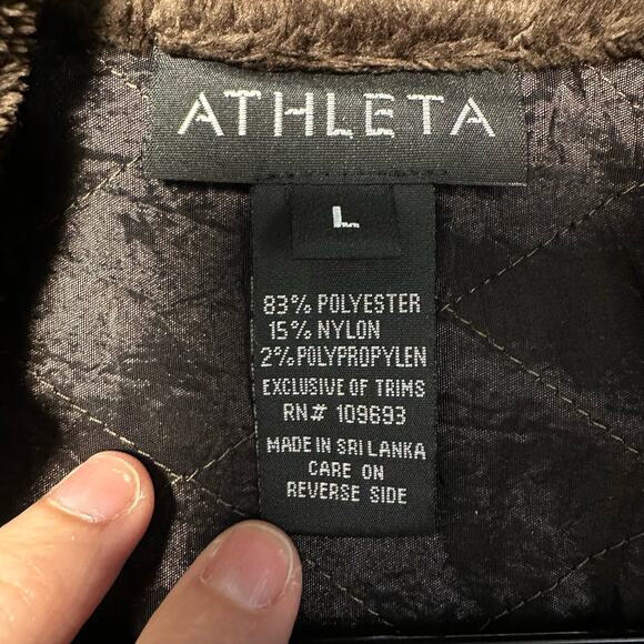 Athleta Brown Quilted Jacket with Faux Fur Trim Brown Iridescent Large - Picture 6 of 7